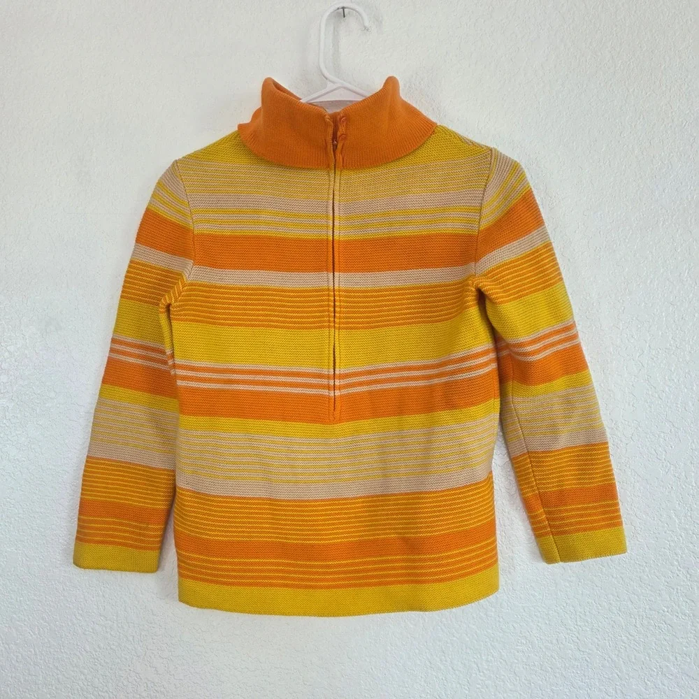 Neusteters‎ Vintage Striped Sweater Skirt Set Orange Yellow Mock Neck